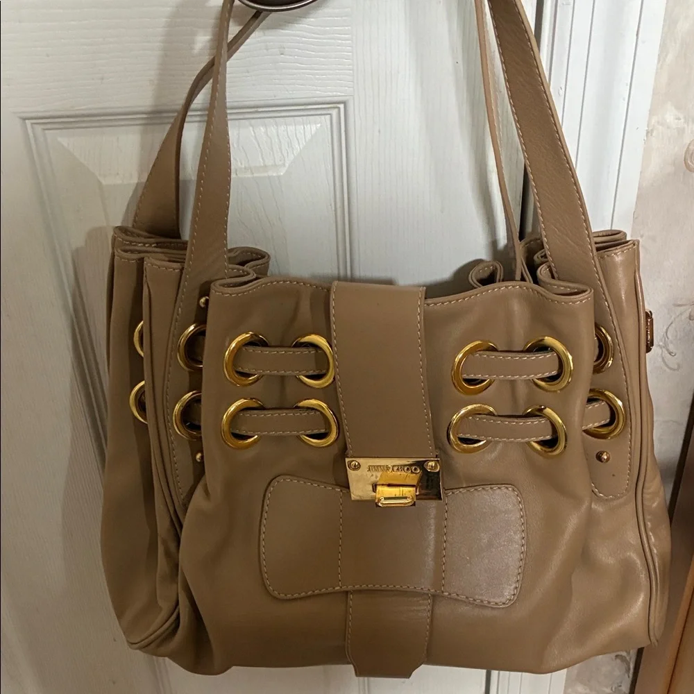 Jimmy Choo Cream Leather Shoulder Bag with Gold Accents - Picture 7 of 9